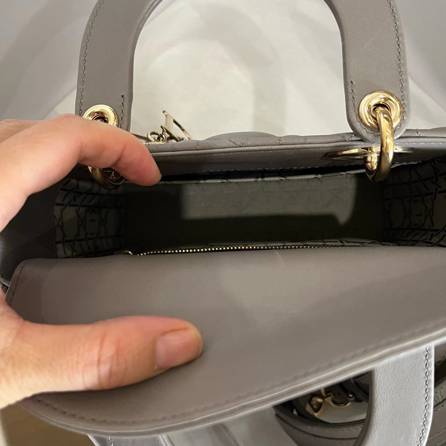 Christian Dior Lady Dior My ABC Dior PM Lambskin Gray Top Handle Bag Women