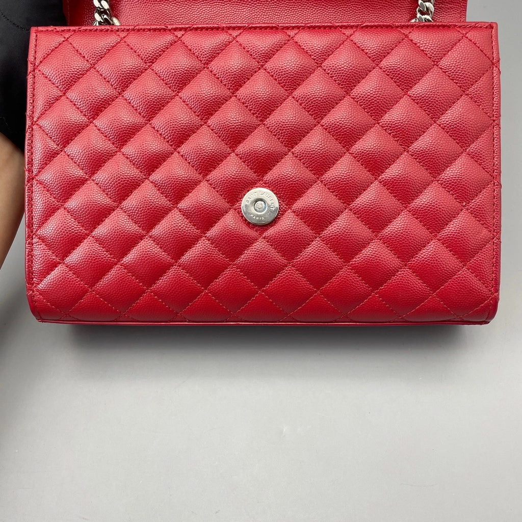 Saint Laurent Envelope Bag Chain Shoulder Bag Red Silver Hardware Women Fashion