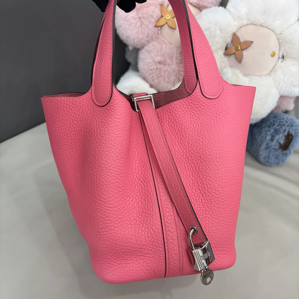 Hermes Picotin18 Top Handle Shoulder Bag Pink Silver Women Fashion Classic