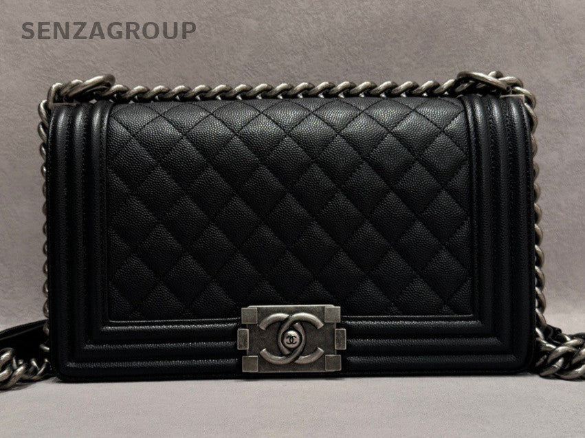 Chanel Leboy MM Chain Shoulder Bag Black Silver Used Women Classic