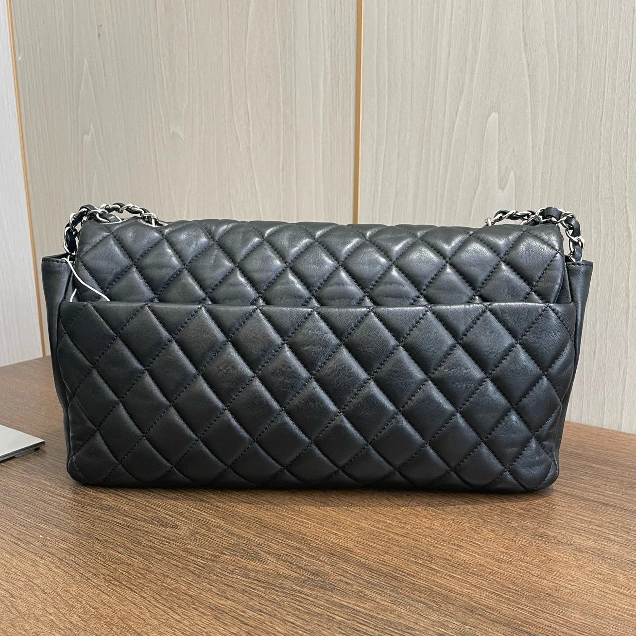 Chanel Classic Flap Diamond Black Chain Shoulder Bag Crossbody Silver Hardware