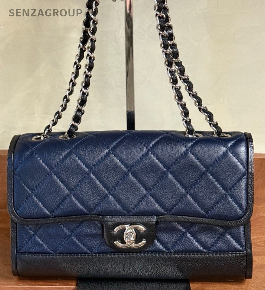 Chanel Classic Flap Chain 2Way Shoulder Bag Crossbody Blue Black Women Classic
