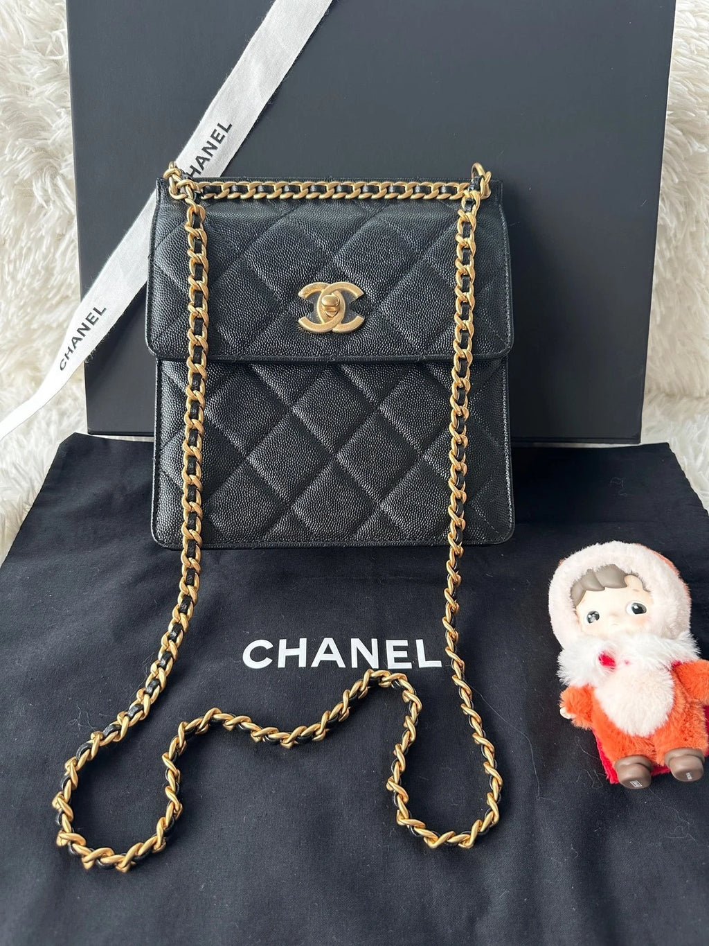CHANEL Black Gold Leather Crossbody Bag For Women