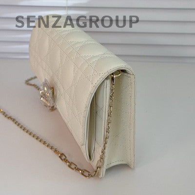 Dior Cannage Lambskin White WOC Chain Crossbody Bag Women Classic