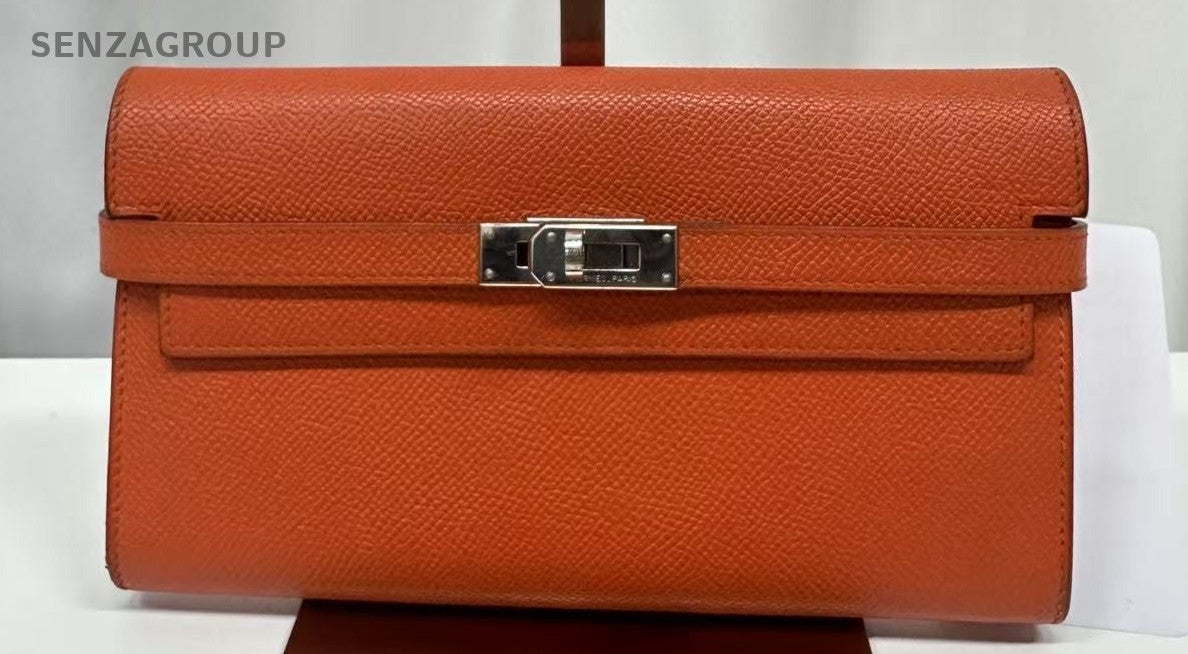 Hermes Kelly Long Wallet Orange shiny