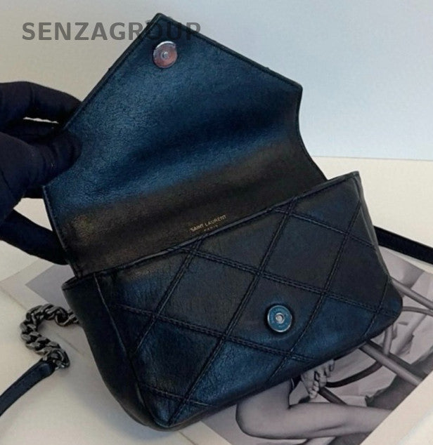 YSL Saint Laurent College Black Silver Shoulder bag Crossbody