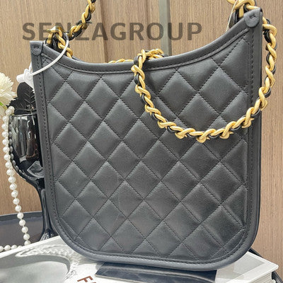 Chanel Quilted Chain Shoulder Bag Black Gold Classic Women's