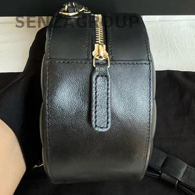Chanel Black Gold Lambskin Round Quilted Chain Shoulder Crossbody Bag