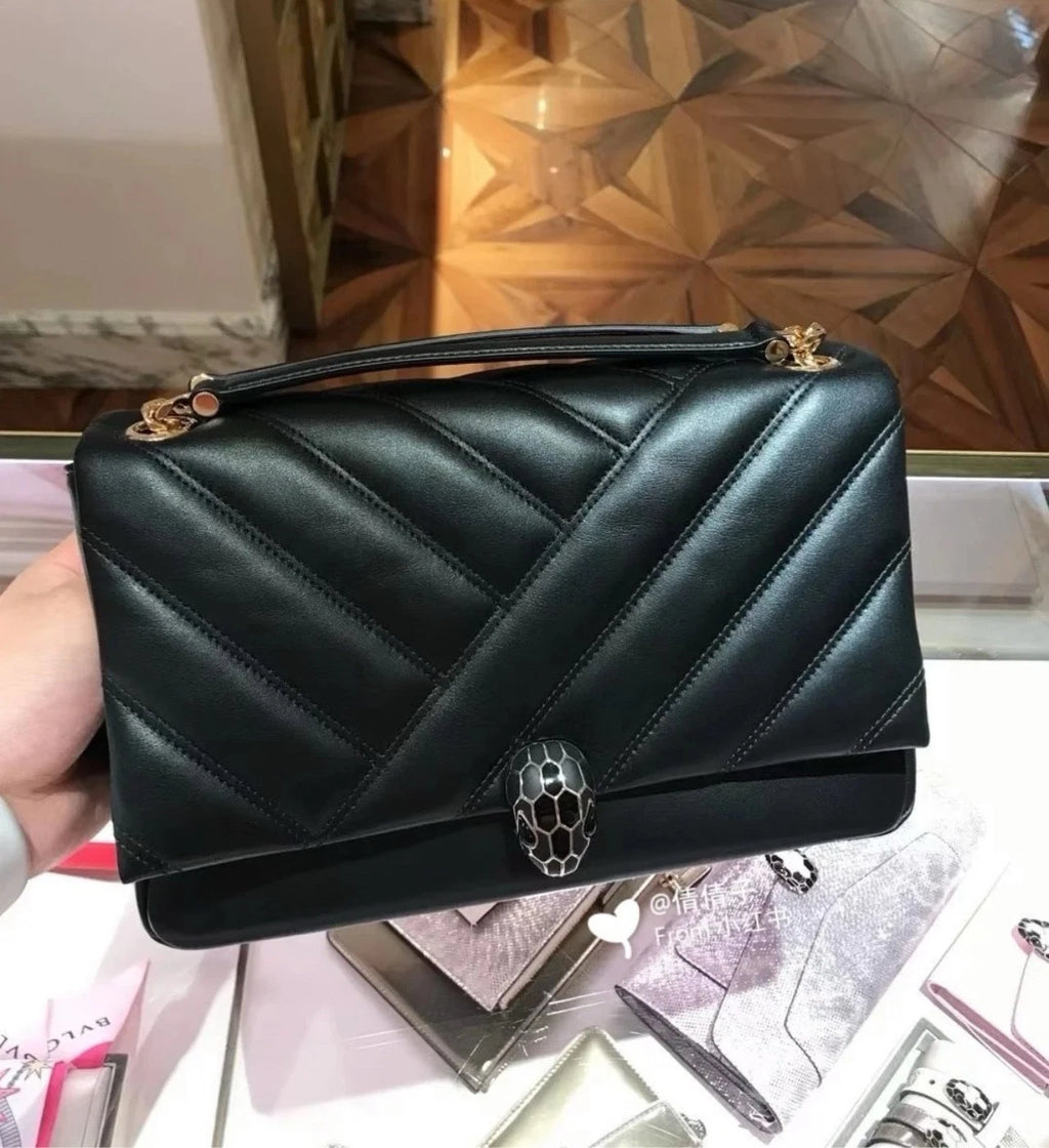 Bvlgari Serpenti Cabochon Black Calfskin Shoulder Bag For Women