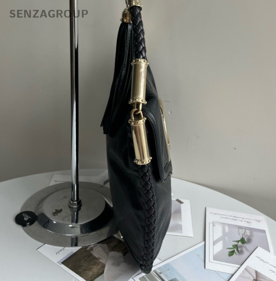 GUCCI Vintage Tassel GG Shoulder bag Black Women Classic