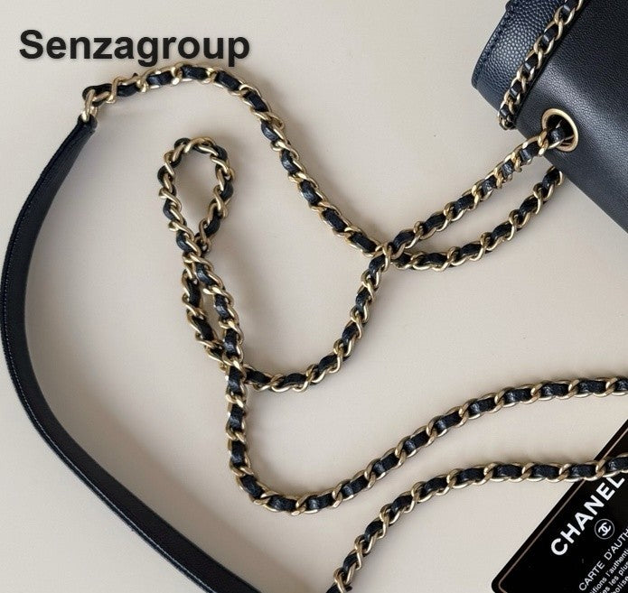 Chanel Around Flap Chain Shoulder Bag Black Gold Used Women Classic Designer