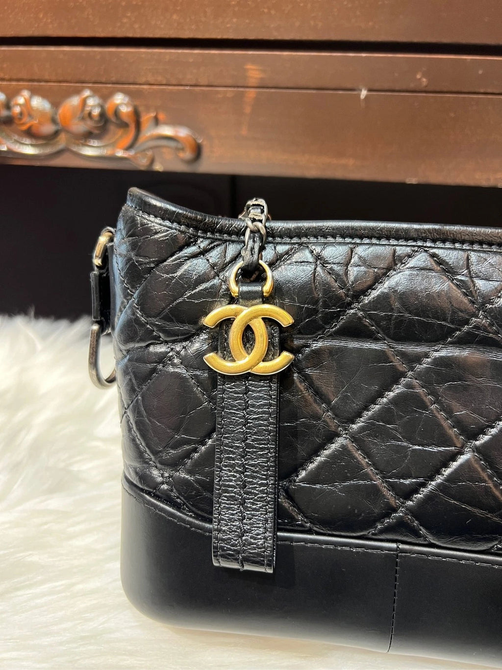 CHANEL Black Gold Small Gabrielle Crossbody Shoulder Bag For Women