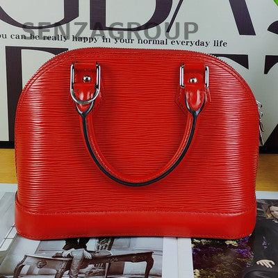 Louis Vuitton Alma BB Epi Leather Red Silver Shoulder Bag Women Classic