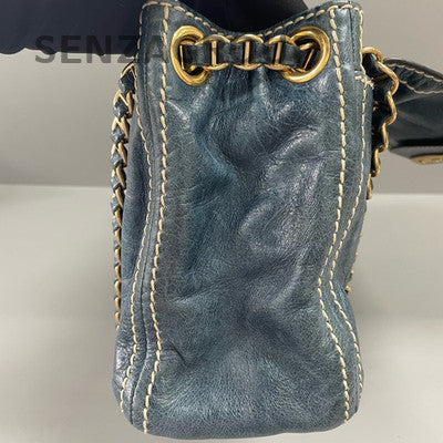 Prada Nylon Chain Shoulder Bag Blue Gold Hardware Women's Fashion