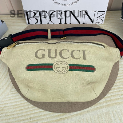 Gucci White Leather GG Logo Belt Bag Chest Shoulder Bag Women Classic