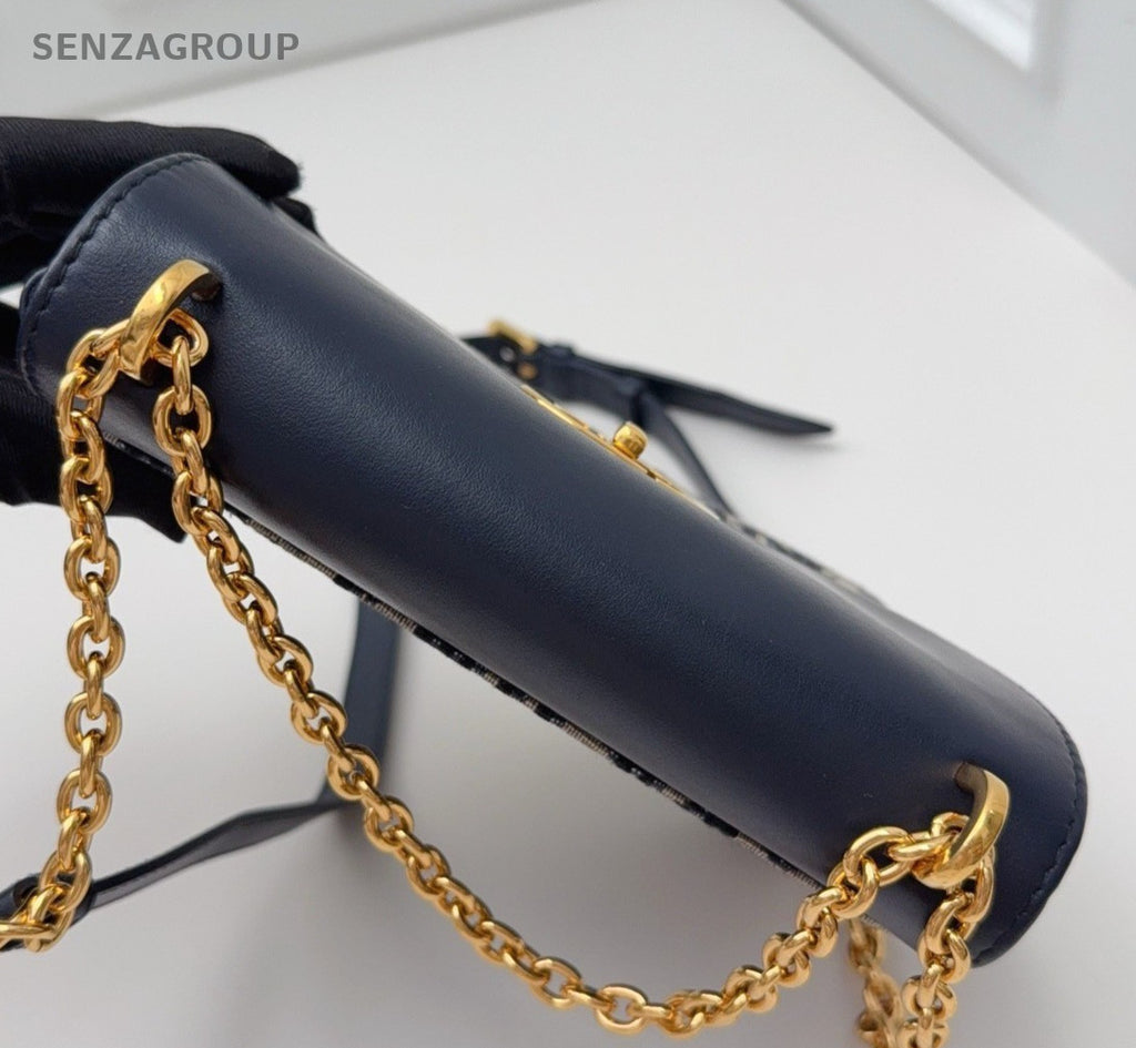 Christian Dior Miss maddy Oblique Chain Shoulder Bag Crossbody Blue Gold Women