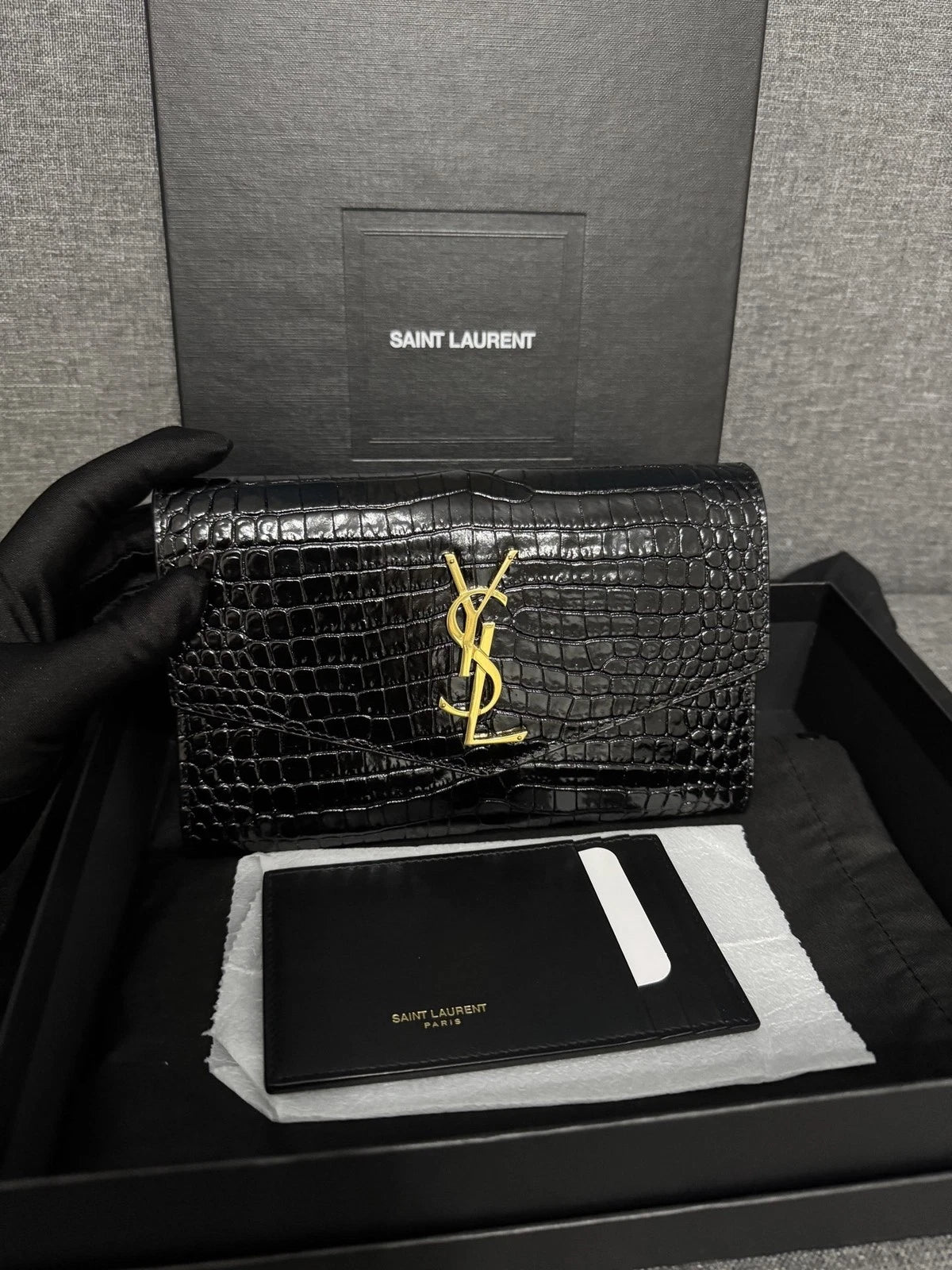 Saint Laurent Croc Embossed Logo WOC Shoulder Crossbody For Women
