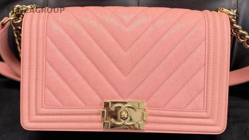 Chanel Leboy MM Calfskin Chain Shoulder Bag Pink Gold Used Women Classic