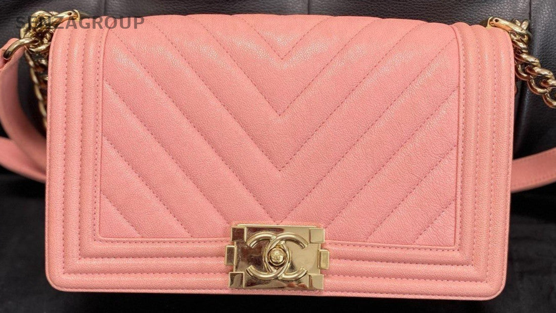 Chanel Leboy MM Calfskin Chain Shoulder Bag Pink Gold Used Women Classic