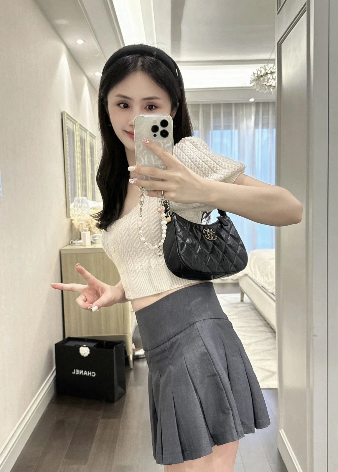 CHANEL Hobo Large Black Gold Calfskin Shoulder Bag For Women