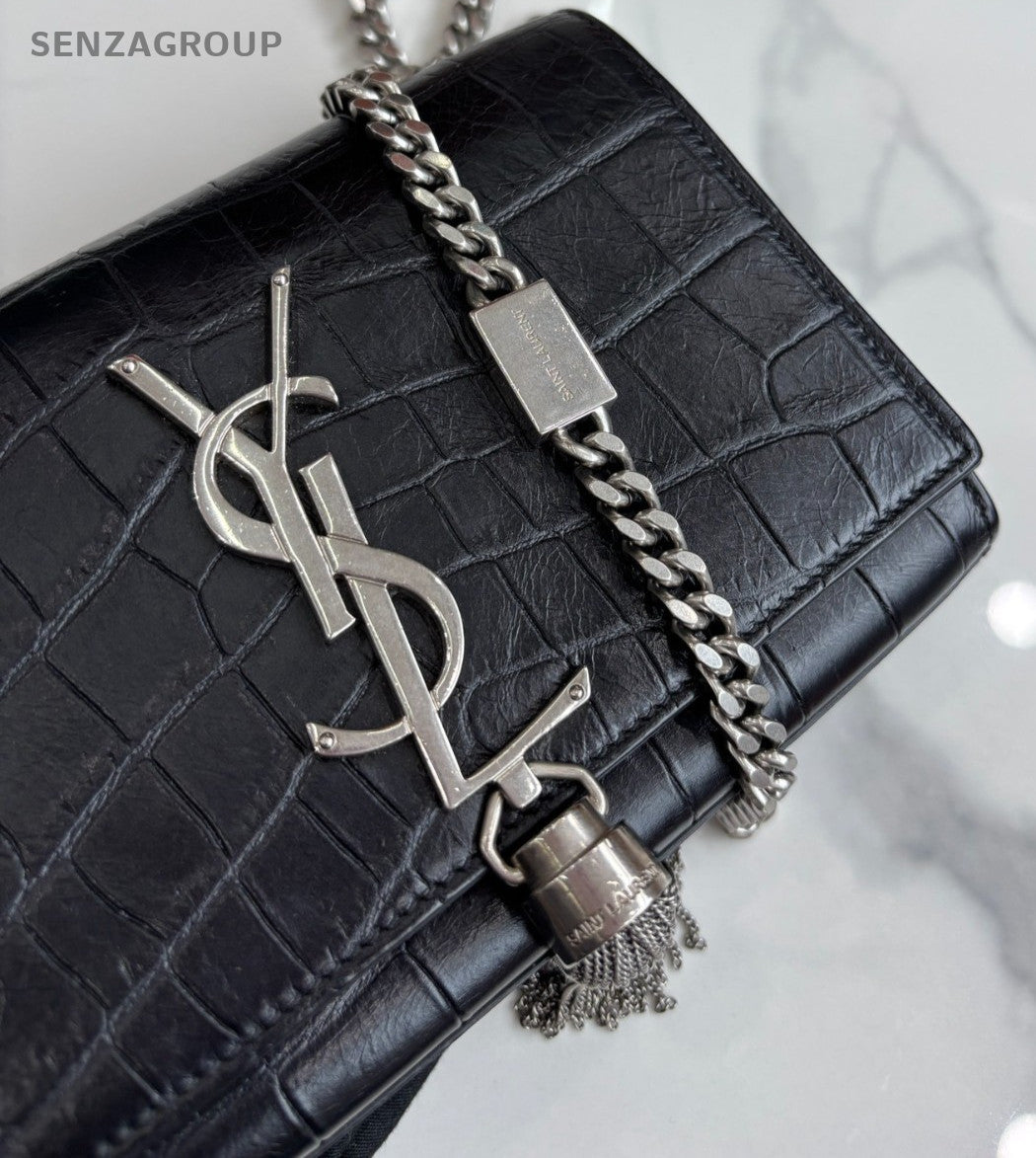 YSL Saint Lauren Kate Chain Shoulder Crossbody Bag Black Silver Classic