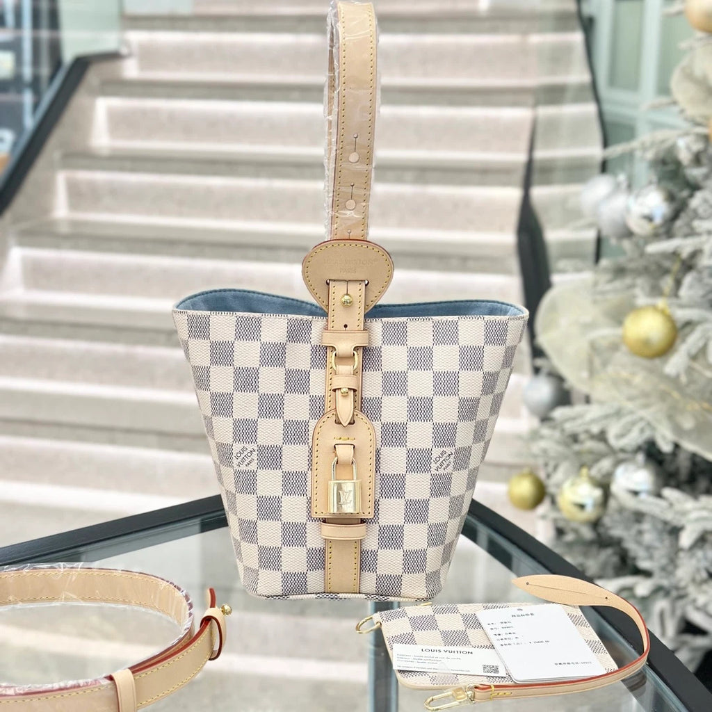Louis Vuitton Alin BB Damier Azur Top Handle Crossbody Bag White Women S