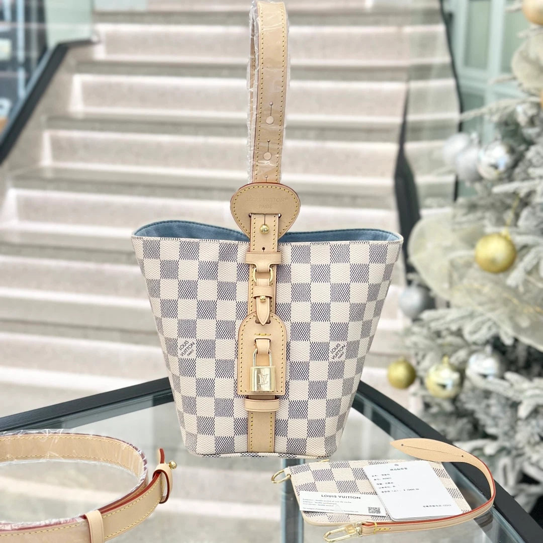 Louis Vuitton Alin BB Damier Azur Top Handle Crossbody Bag White Women S