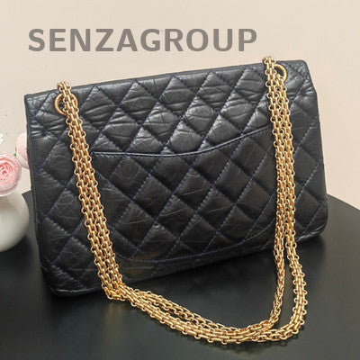 Chanel Classic Large Quilted Chain Shoulder Bag Black Gold Women's