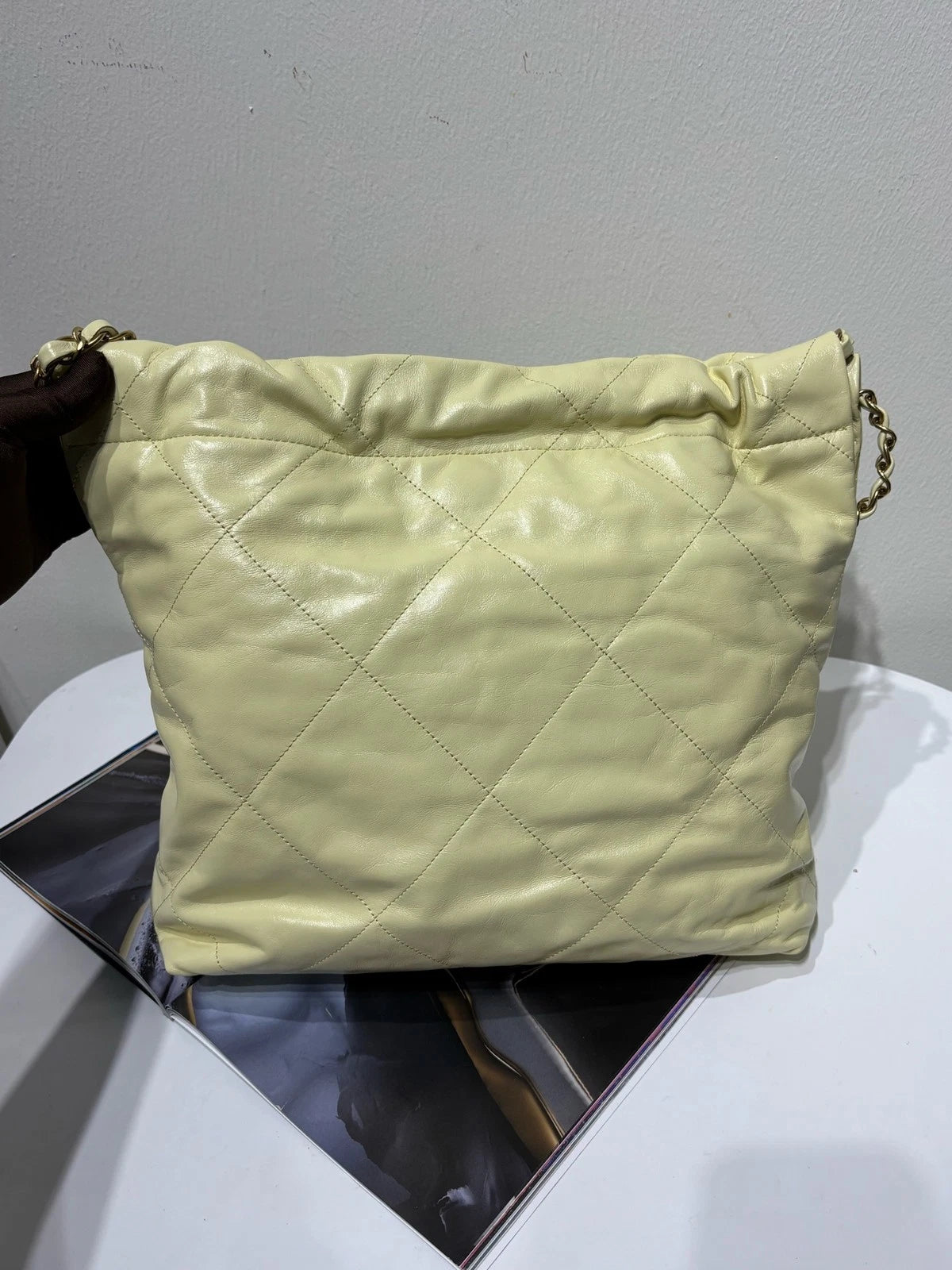 Authentic CHANEL 22 Small Yellow Tote Shoulder Bag For Women