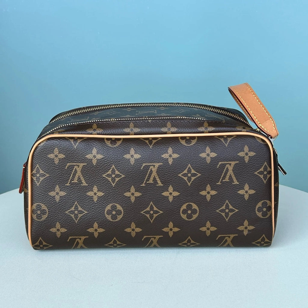 Louis Vuitton Dopp Kit Monogram Clutch Brown Gold Women Classic