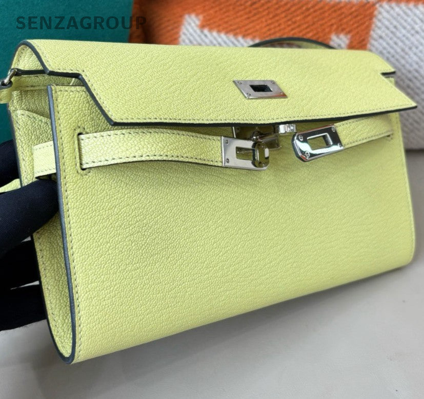 Hermes R9 Kelly To Go Crossbody Yellow Silver Used Women Classic Fashion