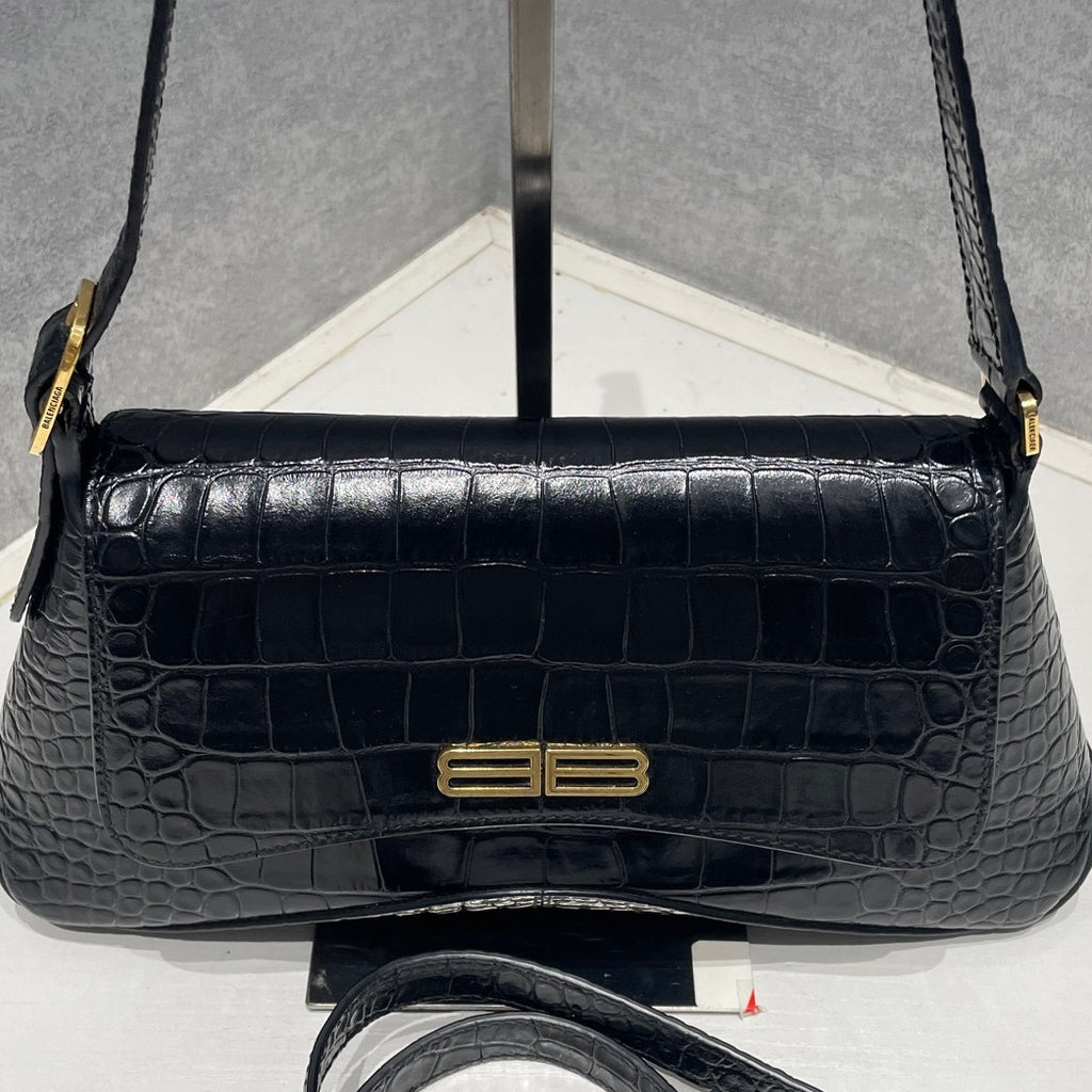 Balenciaga Black Gold Flap Bag Classic Shoulder Crossbody Women's Fashion