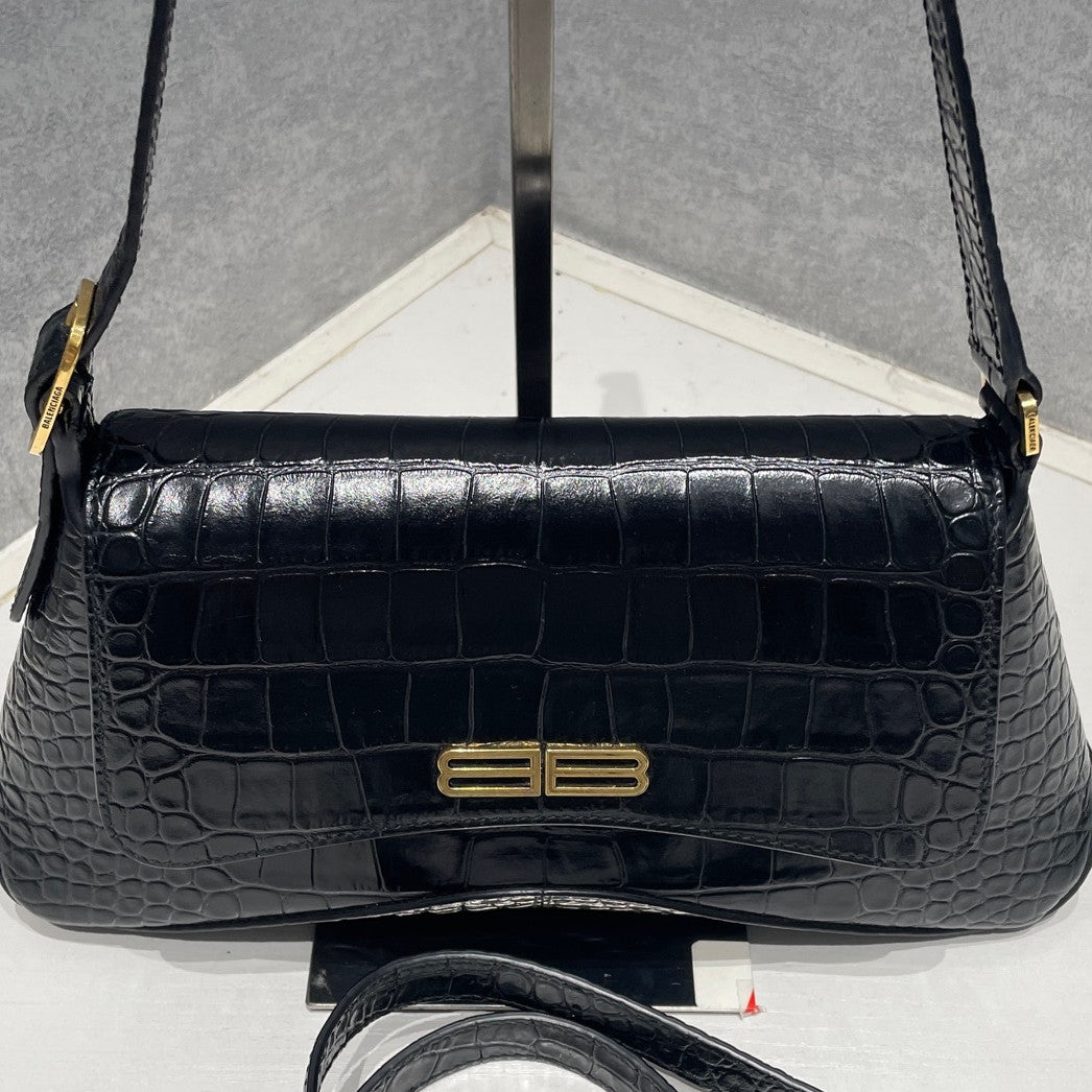Balenciaga Black Gold Flap Bag Classic Shoulder Crossbody Women's Fashion