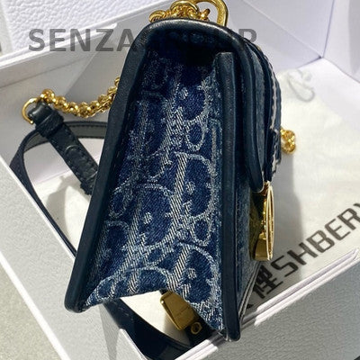 Dior Montaigne 30 Small Oblique Denim Chain Shoulder Crossbody Bag