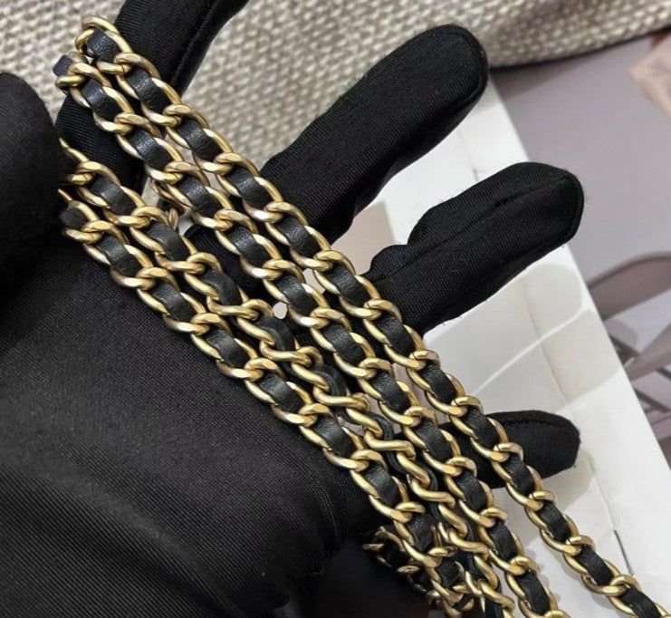 Chanel Leboy WOC Calfskin Chain Shoulder Bag Crossbody Black Gold Women Classic