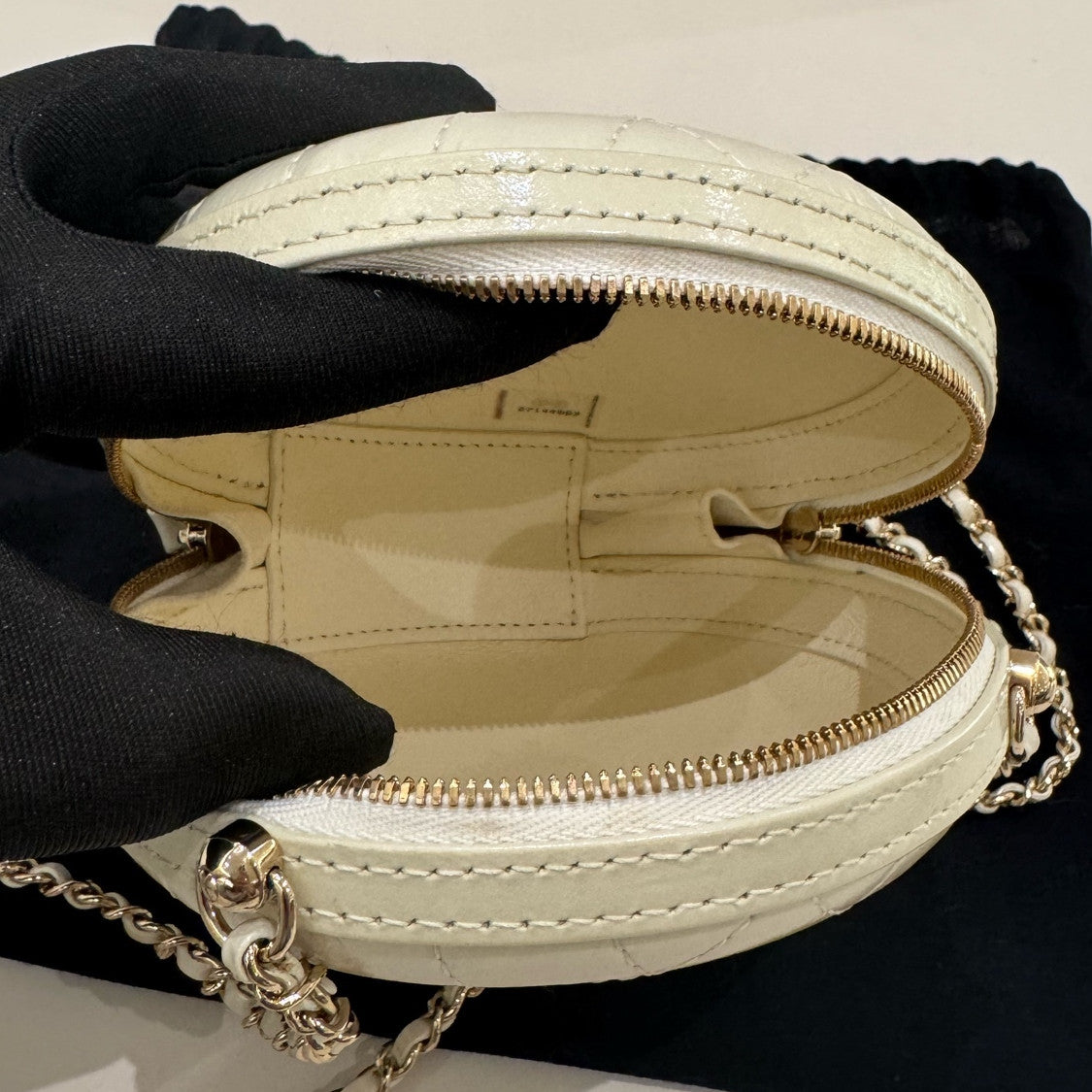 Chanel White Quilted Hard Round Bag Gold Chain Crossbody Classic
