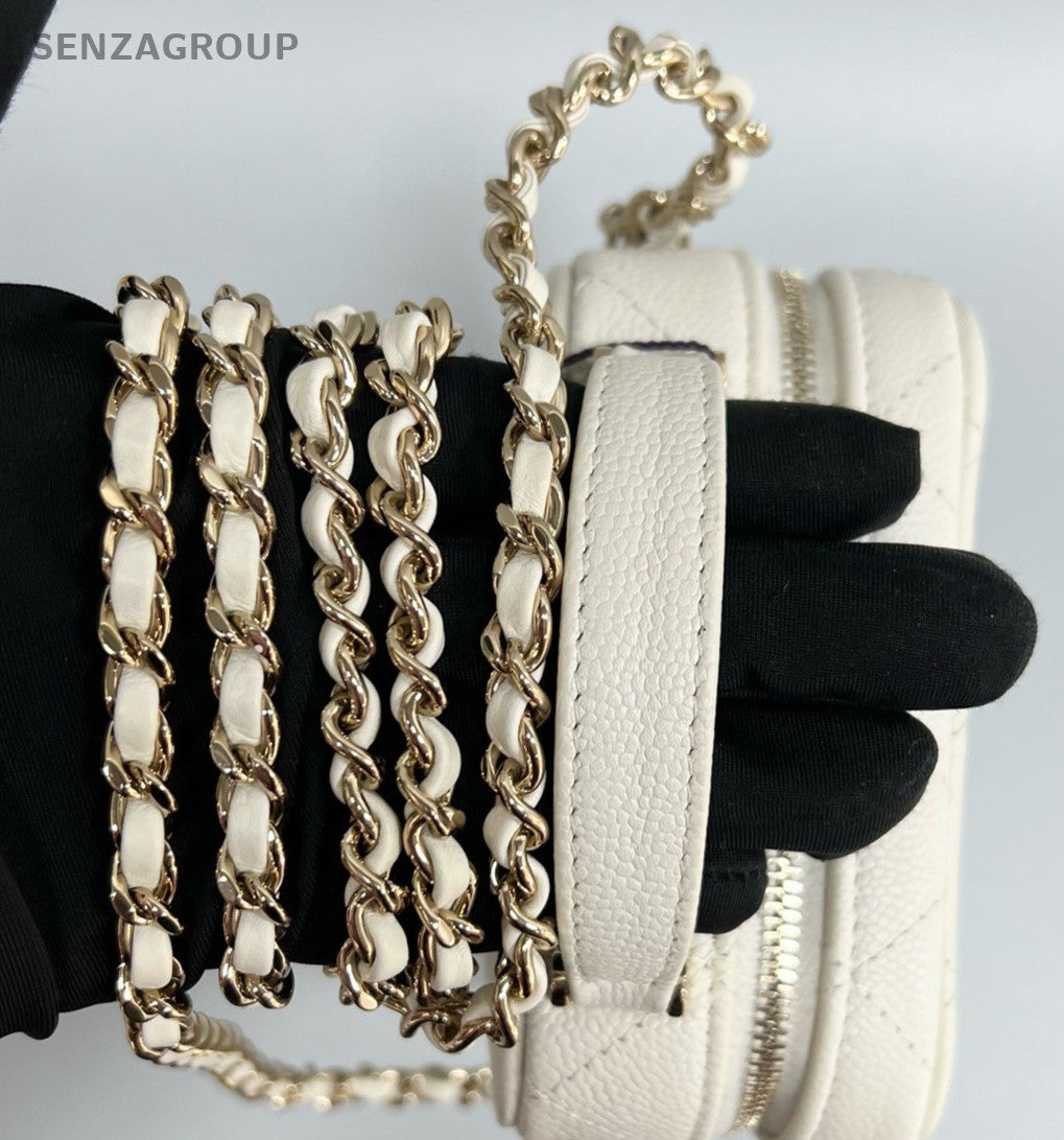 Chanel 22P Diamond Calfskin Chain Shoulder Bag Crossbody White Women Classic