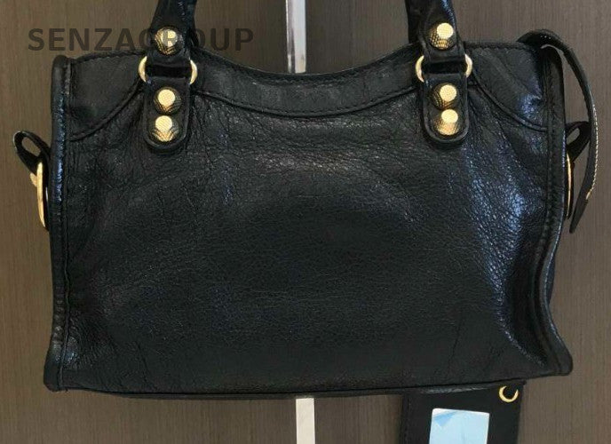 Balenciaga Mini Top Handle Shoulder Bag Crossbody Black Gold Women Classic