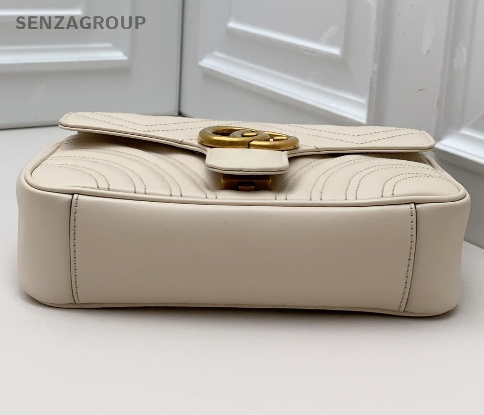 Gucci Marmont Chain Shoulder Bag Crossbody White Gold Used Women Classic