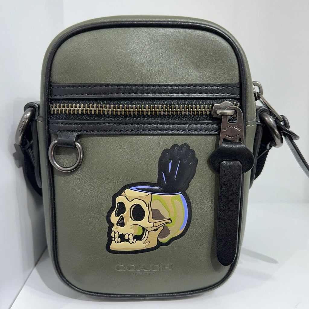 Coach Disney Snow White Skull Green Calfskin Crossbody Phone Bag Women