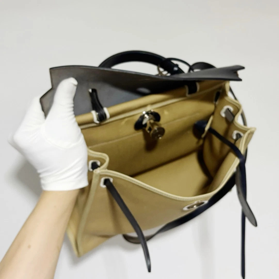 Hermes Herbag31 Canvas Gray Handbag Crossbody Bag Silver Hardware