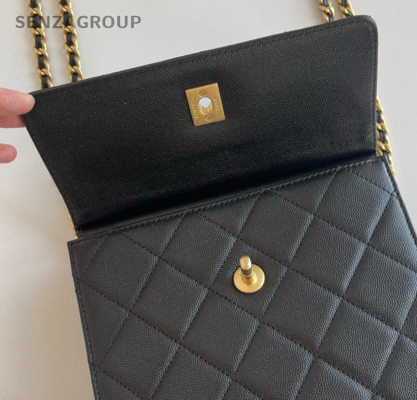 Chanel 23A Diamond Calfskin Chain Backpack Black Gold Women Classic Fashion