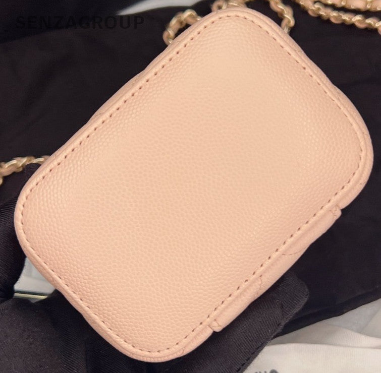 Chanel Diamond Chain Shoulder Bag Crossbody Pink Gold Used Women Classic