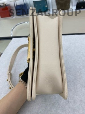 Chanel Le Boy Calfskin Quilted Chain Shoulder Bag in White Gold