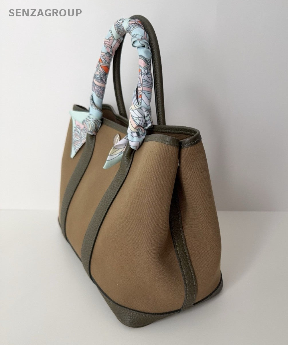 Hermes GardenParty 30 Tote Canvas Top Handle Shoulder Handbag Olive green Women