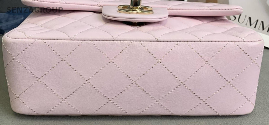 Chanel Classic Flap Lambskin Mini Chain Shoulder Bag Pink Gold Women Designer