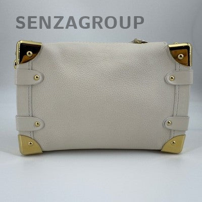 Louis Vuitton Side Calfskin Soft Box Crossbody Shoulder Bag Small White Gold
