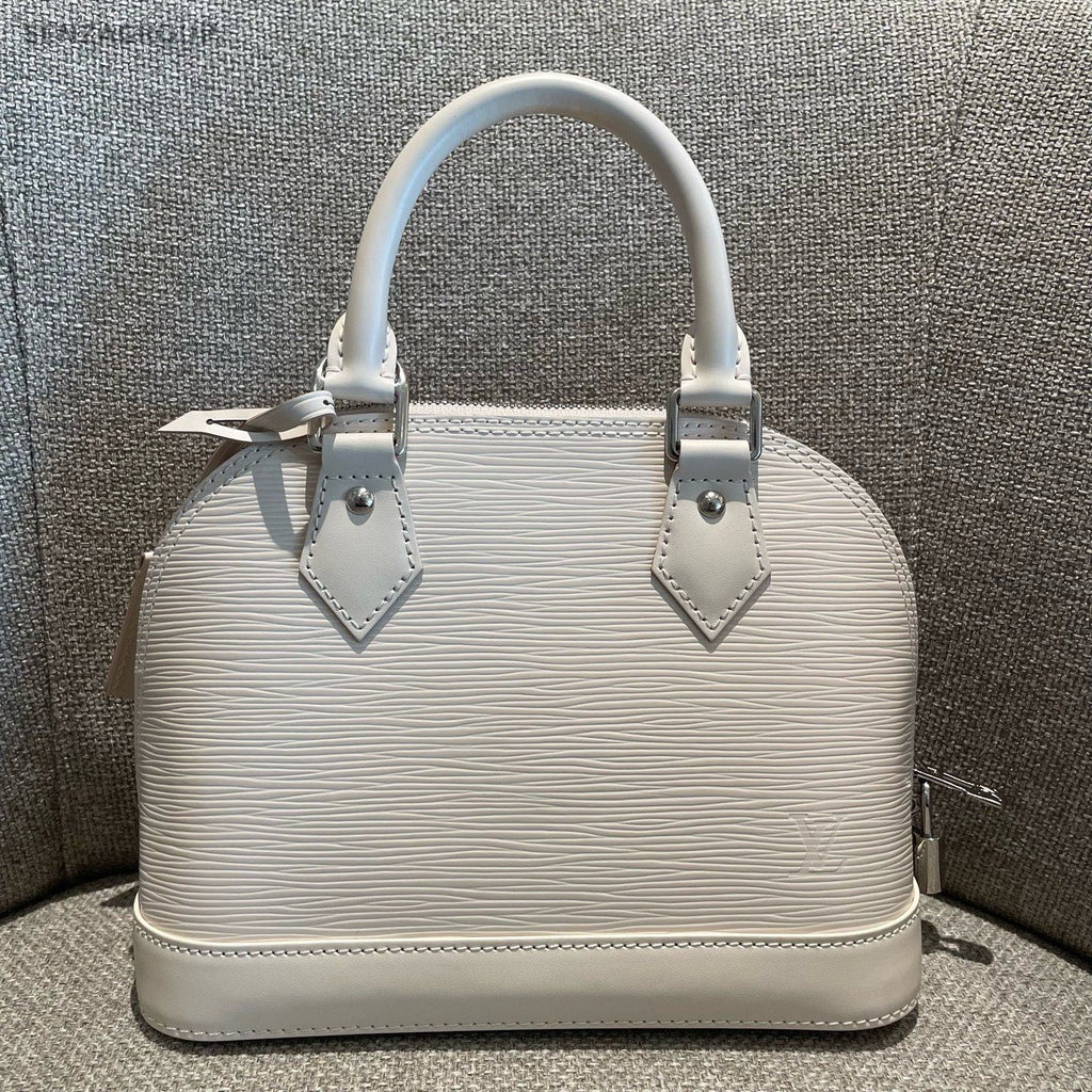 Louis Vuitton Alma BB Epi Top Handle Bag Crossbody White Silver Women Classic