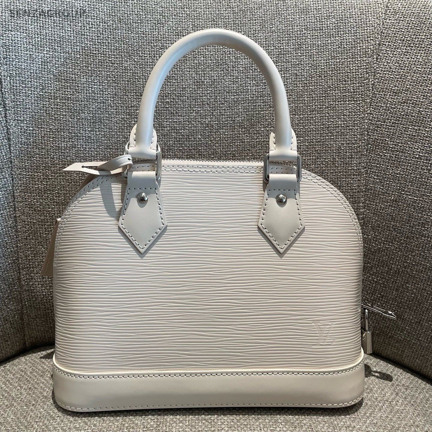 Louis Vuitton Alma BB Epi Top Handle Bag Crossbody White Silver Women Classic