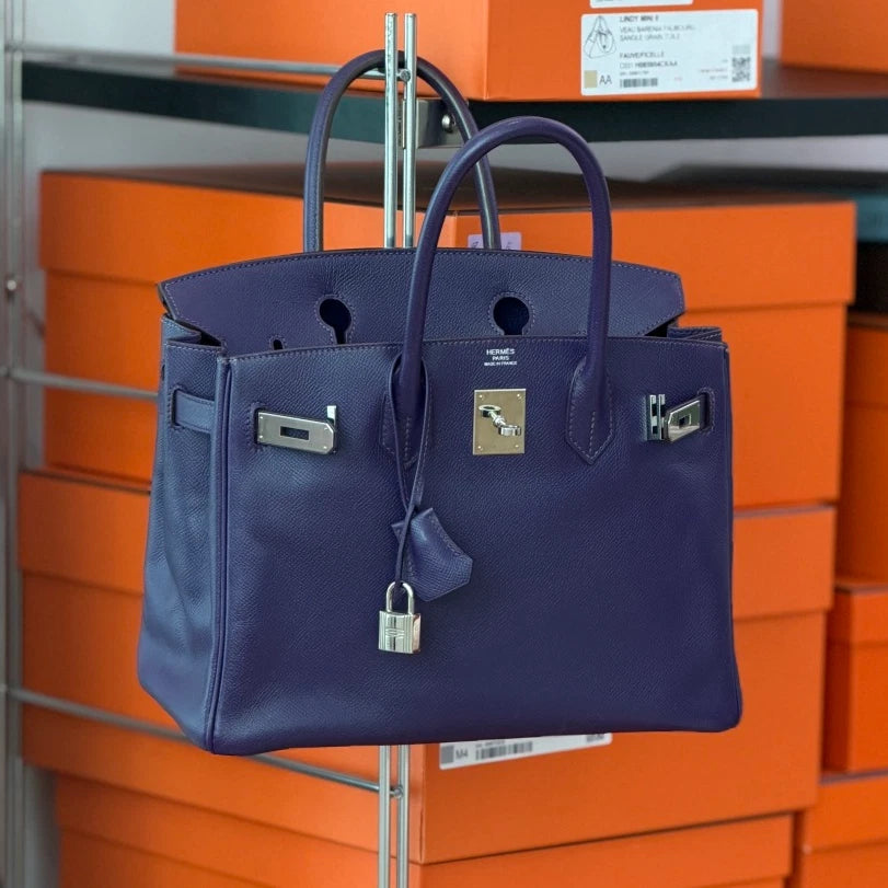 Authentic Hermes Birkin 30 Tote Top Handle Bag Purple Silver Hardware